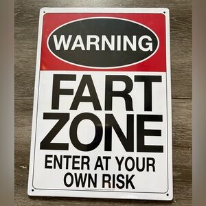 Warning Fart Zone Metal Sign - Black, White & Red